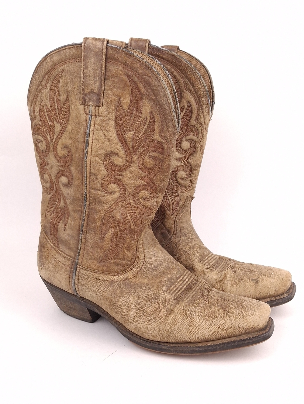 Laredo leather Western boots cowboy country coastal cowgirl square toe tan brown